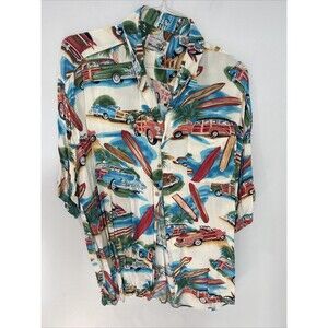 Vintage Monticerutti Men’s XXL Original Hawaiian Shirt Woody Beach Palm Tree